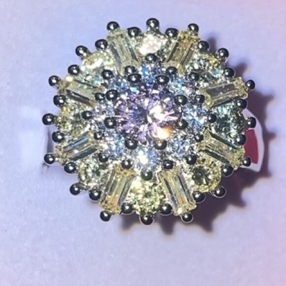 925 Sterling Silver Yellow Pink Diamond Cubic Zirconia Cocktail Ring Size 7 NEW - Picture 3 of 4
